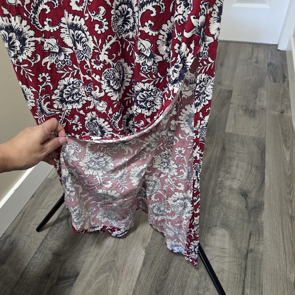 GAP Red Floral Halter Maxi Dress 100% Viscose Boho Resort Flowy Summer Vacation - Picture 5 of 10